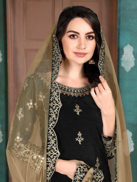 Myra Black Art Silk Embroidered Beautiful Patiyala Suit | Grab2Buy
