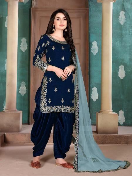 Myra Navy Blue Art Silk Embroidered Patiala Suit | Grab2Buy
