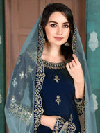 Myra Navy Blue Art Silk Embroidered Patiala Suit | Grab2Buy