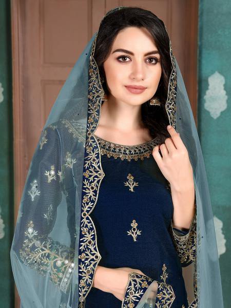 Myra Navy Blue Art Silk Embroidered Patiala Suit | Grab2Buy