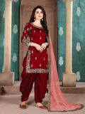 Myra Red Art Silk Embroidered Patiala Suit | Grab2Buy