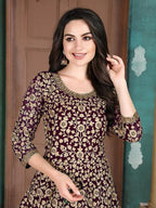 Myra Wine Georgette Embroidered Anarkali Suit | Grab2Buy