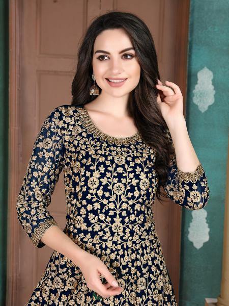 Myra Beautiful Navy Blue Georgette Embroidered Anarkali Suit | Grab2Buy