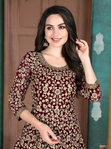 Myra Beautiful Maroon Georgette Embroidered Anarkali Suit | Grab2Buy