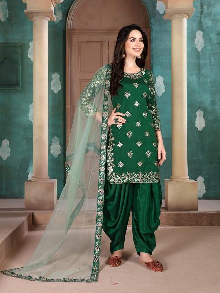 Myra Green Art Silk Embroidered Patiyala Suit | Grab2Buy
