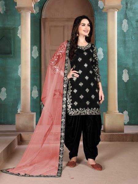 Myra Black Art Silk Embroidered Patiyala Suit | Grab2Buy