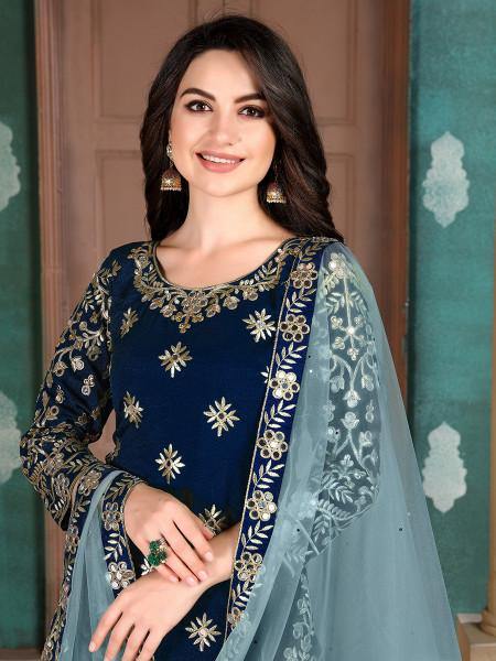 Myra Navy Blue Art Silk Embroidered Traditional Patiala Suit | Grab2Buy