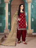 Myra Red Blue Art Silk Embroidered Patiala Suit | Grab2Buy