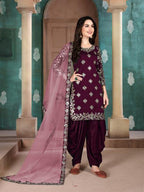 Myra Wine Art Silk Embroidered Patiala Suit | Grab2Buy