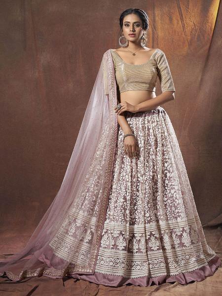 Myra Lilac Embroidered Soft Net Lehenga | Grab2Buy