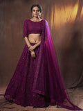 Myra Wine Embroidered Soft Net Lehenga | Grab2Buy