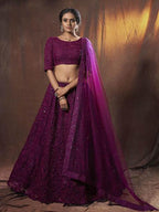 Myra Wine Embroidered Soft Net Lehenga | Grab2Buy