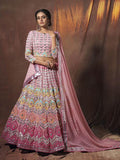 Myra Peach Embroidered Georgette Lehenga | Grab2Buy