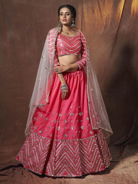 Myra Neon Pink Embroidered Art Silk Lehenga | Grab2Buy