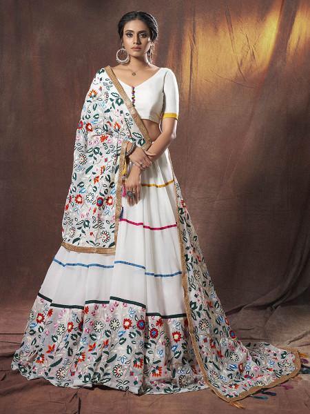 Myra White Embroidered Georgette Lehenga | Grab2Buy