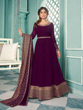 Myra Wine Embroidered Real Georgette Anarkali Suit | Grab2Buy