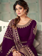Myra Wine Embroidered Real Georgette Anarkali Suit | Grab2Buy