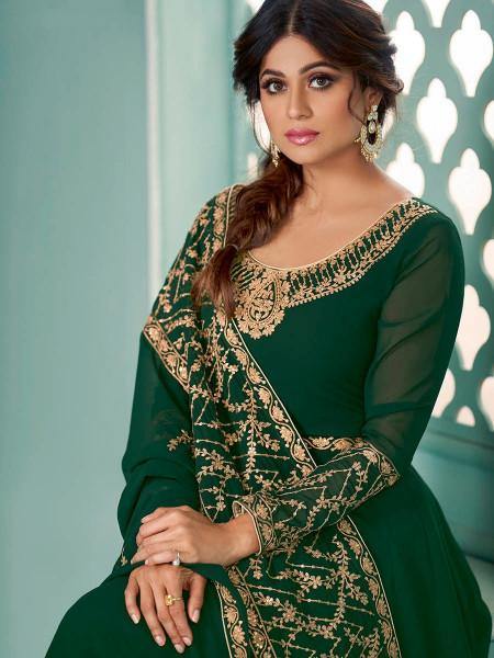 Myra Green Embroidered Real Georgette Anarkali Suit | Grab2Buy