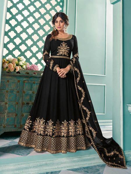 Myra Black Embroidered Real Georgette Anarkali Suit | Grab2Buy