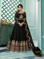 Myra Black Embroidered Real Georgette Anarkali Suit | Grab2Buy