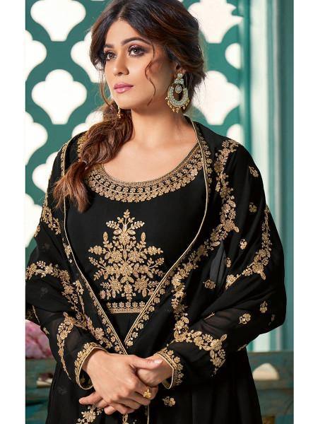 Myra Black Embroidered Real Georgette Anarkali Suit | Grab2Buy
