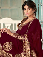 Myra Maroon Embroidered Real Georgette Anarkali Suit | Grab2Buy