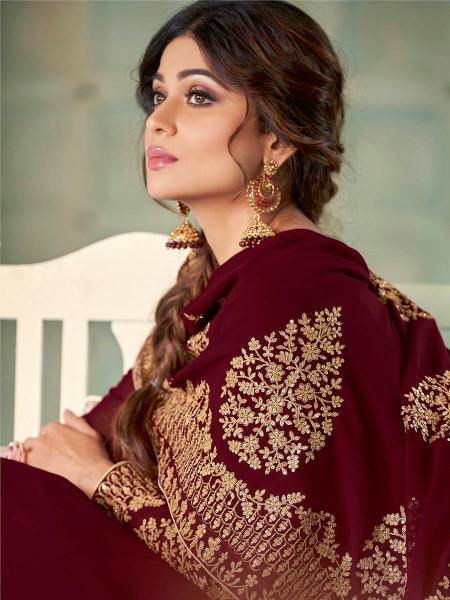 Myra Maroon Embroidered Real Georgette Anarkali Suit | Grab2Buy