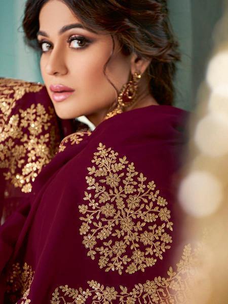Myra Maroon Embroidered Real Georgette Anarkali Suit | Grab2Buy