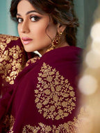 Myra Maroon Embroidered Real Georgette Anarkali Suit | Grab2Buy