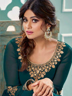 Myra Teal Embroidered Real Georgette Anarkali Suit | Grab2Buy