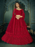 Myra Beautiful Red Heavy Embroidered Net Bridal Lehenga | Grab2Buy