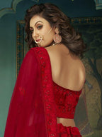 Myra Beautiful Red Heavy Embroidered Net Bridal Lehenga | Grab2Buy