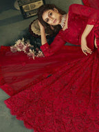 Myra Beautiful Red Heavy Embroidered Net Bridal Lehenga | Grab2Buy