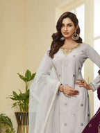 Myra Grey Georgette Embroidered Palazzo Suit | Grab2Buy