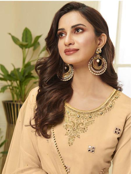 Myra Mustard Yellow Georgette Embroidered Palazzo Suit | Grab2Buy