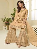 Myra Mustard Yellow Georgette Embroidered Palazzo Suit | Grab2Buy