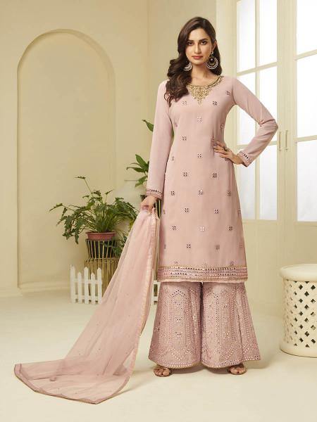 Myra Pink Georgette Embroidered Palazzo Suit | Grab2Buy