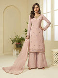 Myra Pink Georgette Embroidered Palazzo Suit | Grab2Buy