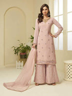 Myra Pink Georgette Embroidered Palazzo Suit | Grab2Buy