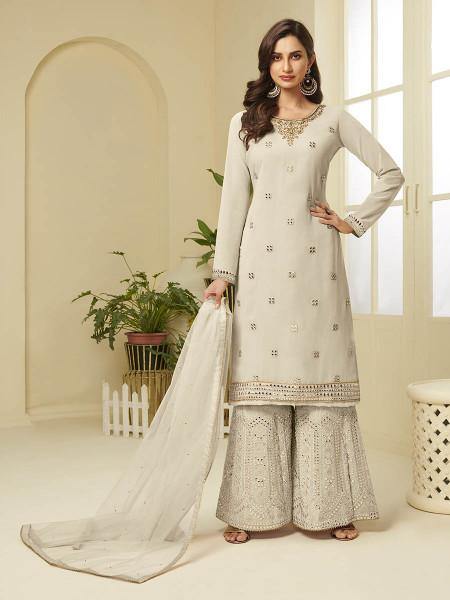 Myra Cream Georgette Embroidered Palazzo Suit | Grab2Buy