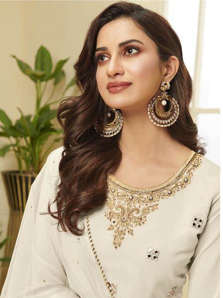 Myra Cream Georgette Embroidered Palazzo Suit | Grab2Buy