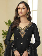 Myra Black Georgette Embroidered Palazzo Suit | Grab2Buy
