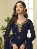 Myra Navy Blue Georgette Embroidered Palazzo Suit | Grab2Buy