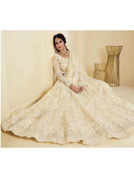 Myra Fashion Off White Heavy Embroidered Net Bridal Lehenga | Grab2Buy