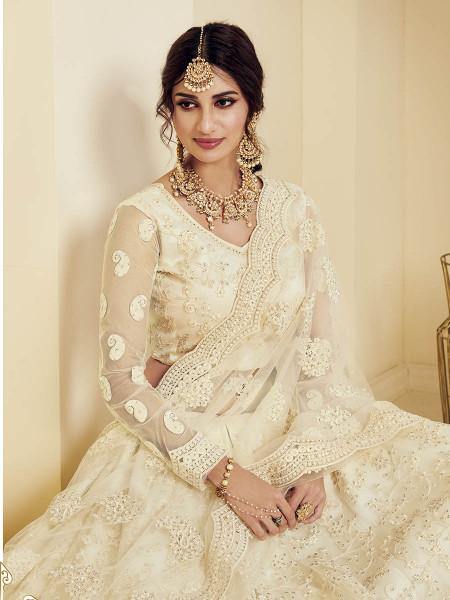 Myra Fashion Off White Heavy Embroidered Net Bridal Lehenga | Grab2Buy