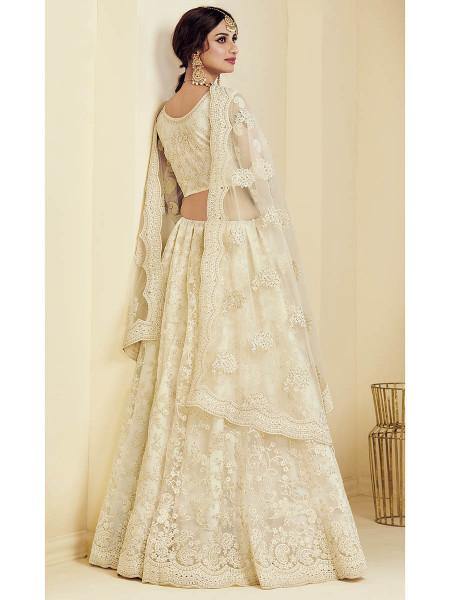 Myra Fashion Off White Heavy Embroidered Net Bridal Lehenga | Grab2Buy