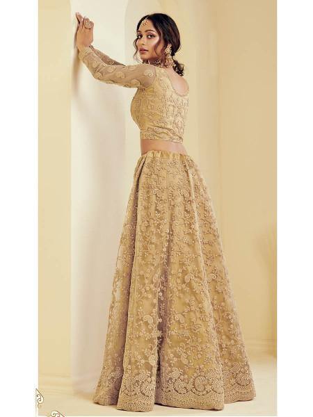 Myra Beautiful Fashion Golden Heavy Embroidered Net Bridal Lehenga | Grab2Buy