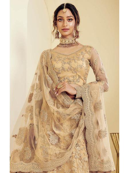 Myra Beautiful Fashion Golden Heavy Embroidered Net Bridal Lehenga | Grab2Buy