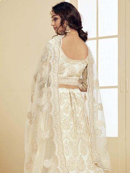 Myra Trendy Off White Heavy Embroidered Net Bridal Lehenga | Grab2Buy