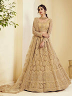 Myra Traditional Golden Heavy Embroidered Net Bridal Lehenga | Grab2Buy